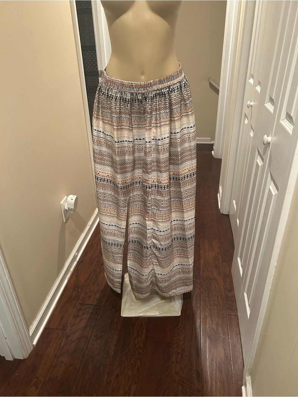 Vintage H&M Neutral Striped Elastic-Waist Maxi Skirt